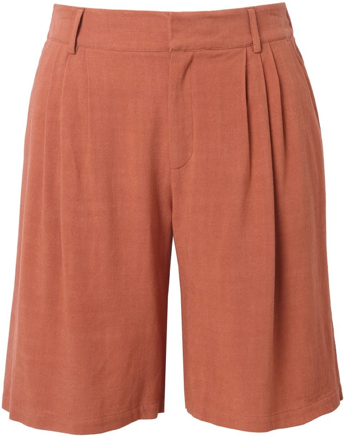 Studio Untold - Dames - Linnenmix bermuda wijde pijpen elastische tailleband - Reebruin - Maat 42