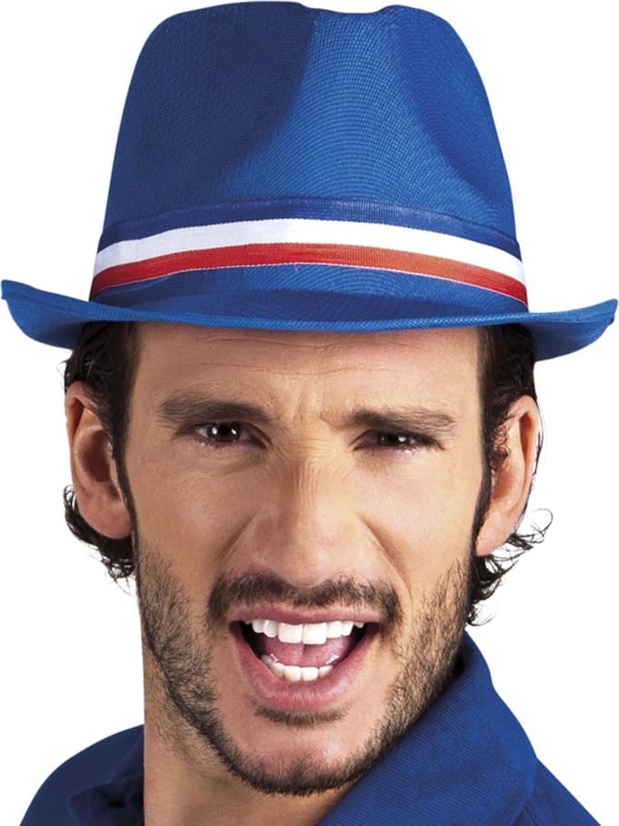 Blauwe gleufhoed met band
