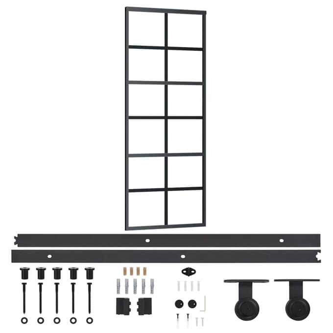 vidaXL - Schuifdeur - met - beslag - 76x205 - cm - aluminium - en - ESG-glas