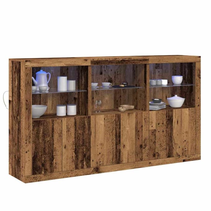 vidaXL - LED - Dressoir - Oudhout - 181,5 - x - 37 - x - 100 - cm - Bewerkt - hout