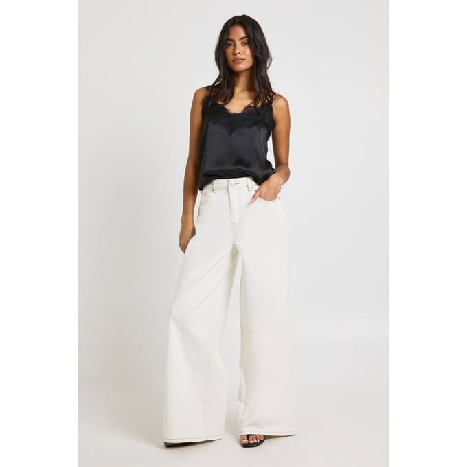 boohoo Dames De Mid Waist Wide Leg Jeans | Ecru | Maat: 42