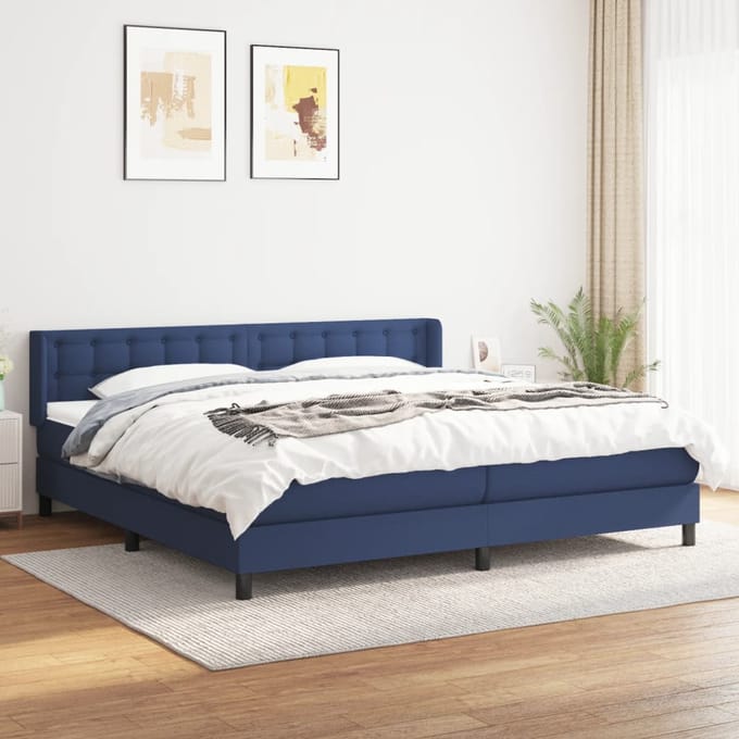 vidaXL - Boxspring - met - matras - stof - blauw - 200x200 - cm