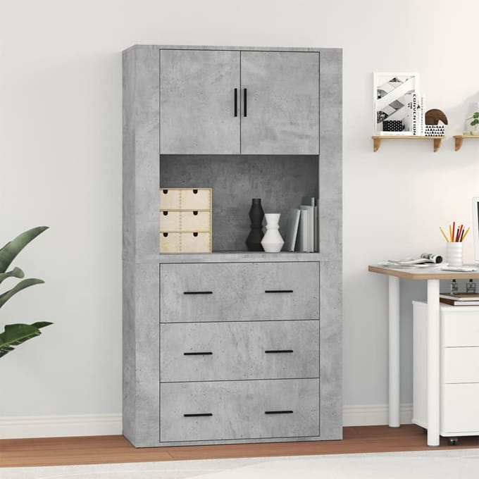 vidaXL - Hoge - kast - bewerkt - hout - betongrijs