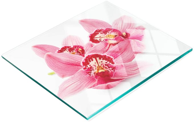 Glazen serveerplank met roze orchideeënmotief, 60x52 cm