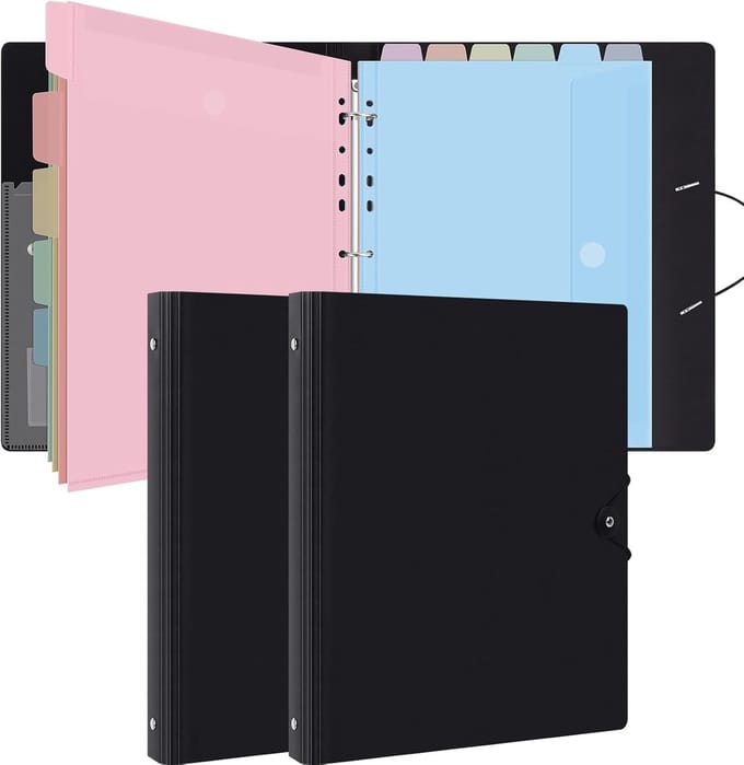 Ringband Organizer - Map Documenten - Papierwerk Archiveren - 12 Uitbreidbare Mappen - A4 Letterformaat - Macaron Kleur 2 Stuks