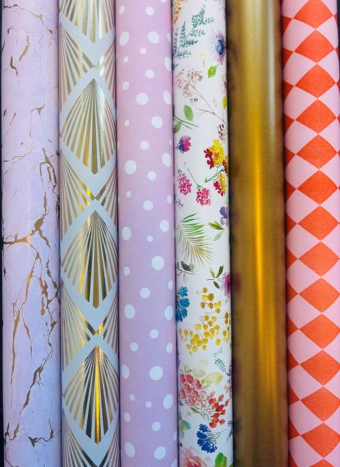 Cadeaupapier Party Verjaardag mix van 6 luxe rollen 200x70cm – Inpakpapier