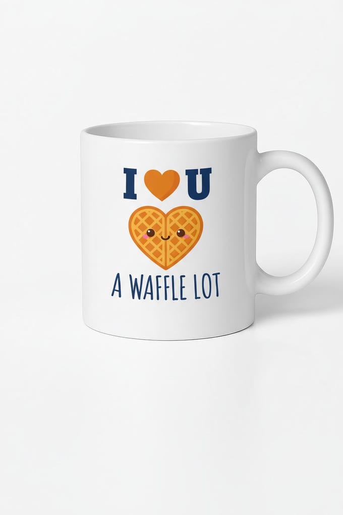 Grappige Mok 'I  U A WAFFLE LOT' met Schattig Wafelhart - Liefdes Cadeau