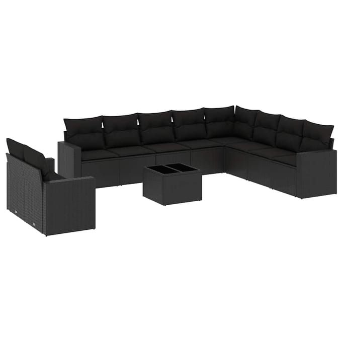 vidaXL - 11-delige - Loungeset - met - kussens - poly - rattan - zwart