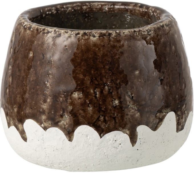 J-Line bloempot 2 Delig - keramiek - wit/bruin - small