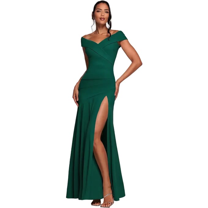 Vrouwelijke Off-Shoulder Geplooide Jurk Goddiva Scuba