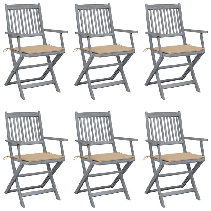 vidaXL - Inklapbare - stoelen - 6 - st - met - kussens - massief - acaciahout