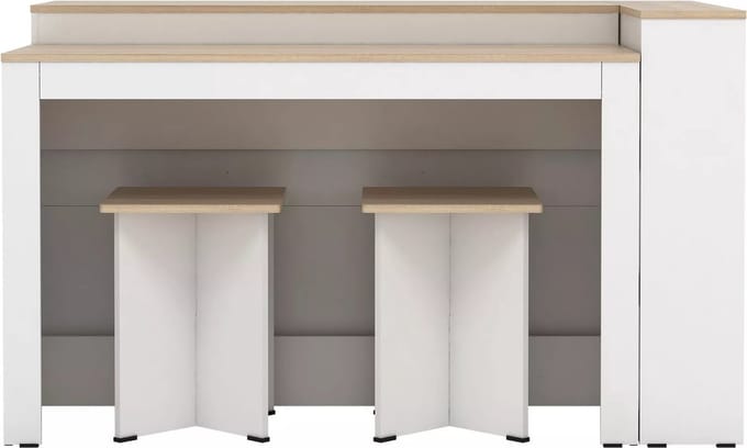 Vente-unique Set keukeneiland + 2 krukken - Wit en licht naturel - NUSICE