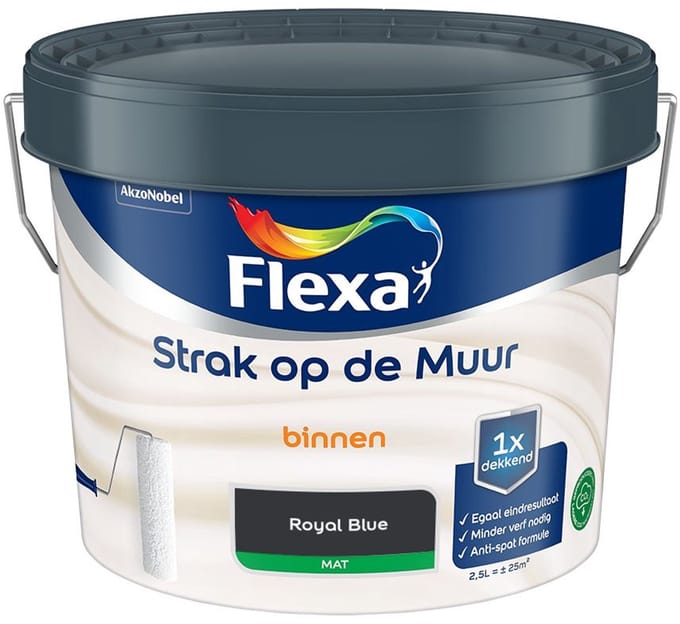 Flexa - Strak Op De Muur Binnen Mat - Royal Blue - Mengverf - 2,5 L
