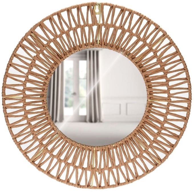 Vilde - Boho Wandspiegel - Ronde Vorm - 45 cm - Natuurlijke Papieren Frame