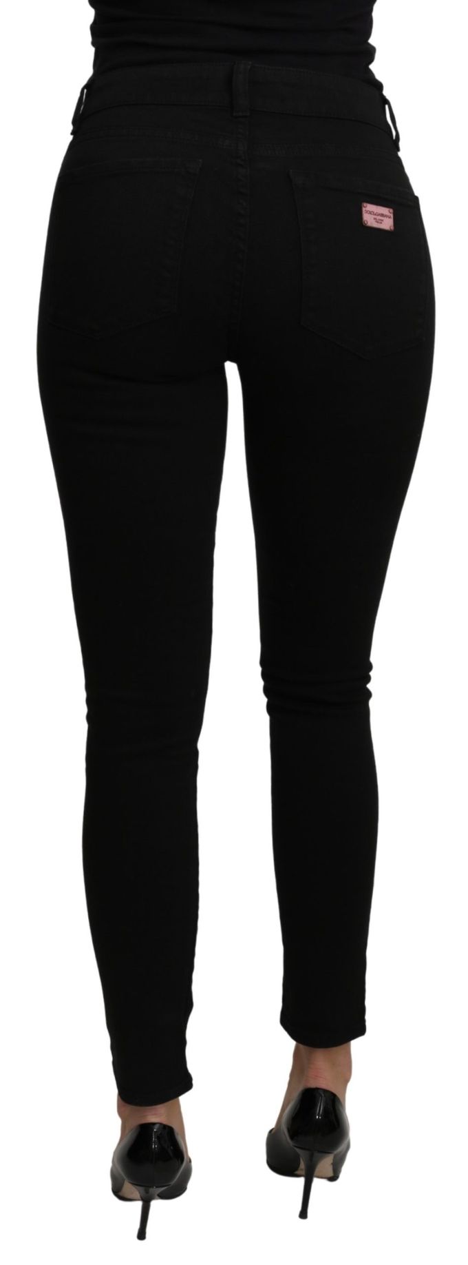 Dolce & Gabbana Black Mid Waist Slim Denim Cotton Stretch Jeans voor dames