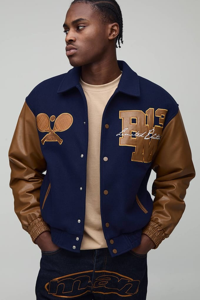 Boxy OFCL Men's Tennis Applique Melton Varsity Bomberjack | Navy | Size Medium