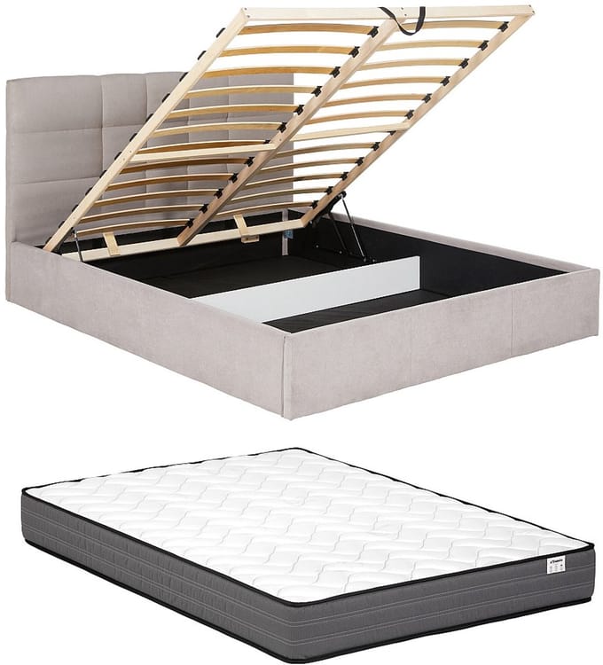 Vente-unique Bed met opbergruimte stof beige 160 x 200 cm