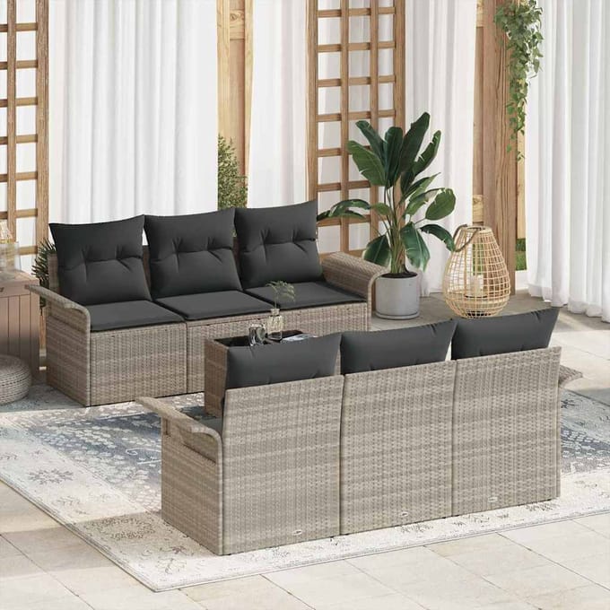 vidaXL - Tuinbank - Set - 7 - st - Lichtgrijs - en - Donkergrijs - poly - rattan