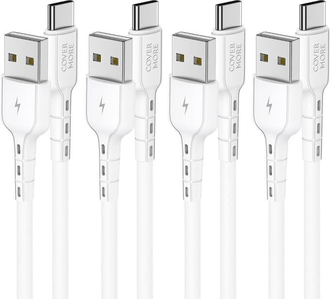 Usb A naar usb C kabel - 4 stuks - Usb C naar usb - Oplaadkabels voor smartphone, tablet, ereader, accessoires met usb C ingang - Voordeelpak - 1m - Wit