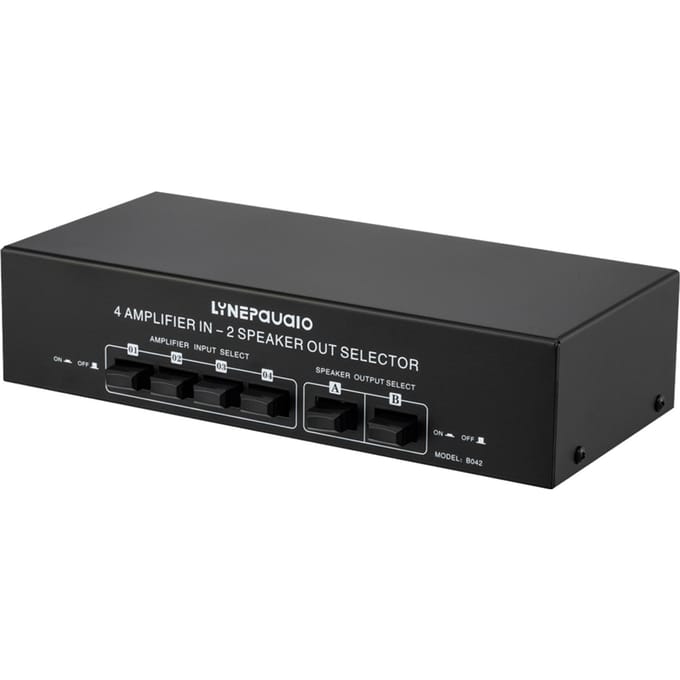 4 In 2 Uit Audio Schakelaar Audio Signaal Selector Distributeur Splitter Box met Banaanstekkers zwart