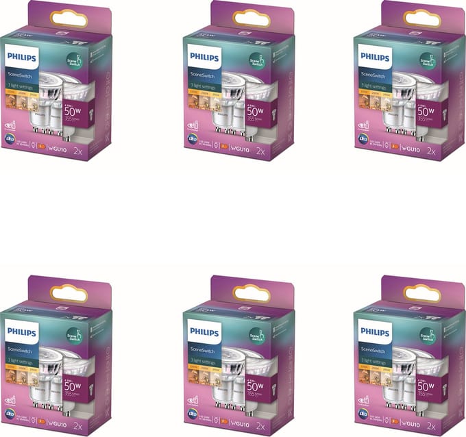 Philips Voordeelverpakking - GU10 - SceneSwitch LED Spotlamp - 50W - Dimbaar - Warmwit Licht - Set van 12 Stuks