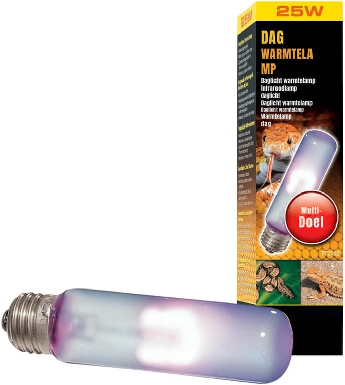Zyrex® Warmtelamp reptielen - Daghittelamp, Breedspectrum Daglichtlamp, T10, 25W, E27 fitting - Wit- ‎4cm x 4cm x 14cm