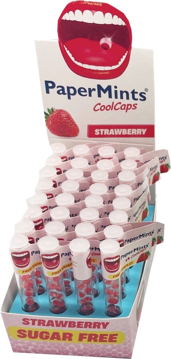 PaperMints CoolCaps Strawberry Tubes Display - 32 Stuks