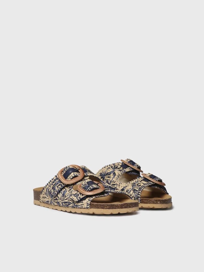 Damessandaal van raffia met bloemenprint | GUAM-RF