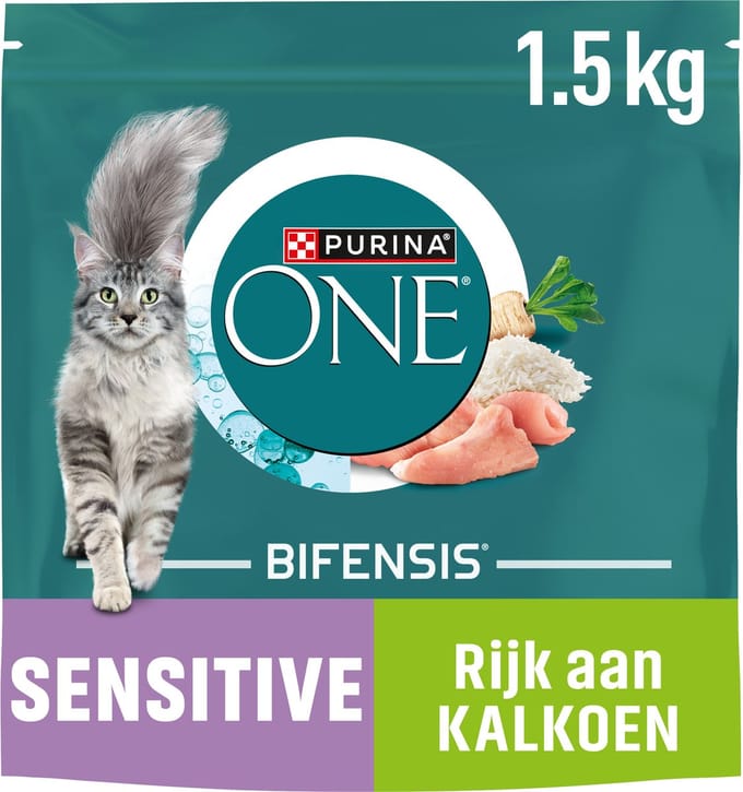 PURINA ONE Sensitive - Kattenbrokjes - Kalkoen - 4 x 1.5 kg