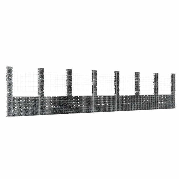 vidaXL - Schanskorf - U-vormig - met - 8 - palen - 860x20x200 - cm - ijzer