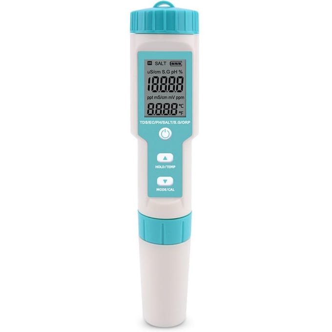 Testeur de qualité de l'eau de poche multi-paramètres 7 en 1 PH/TDS/EC/ORP/SG/salinité/température avec without backlight bleu ciel