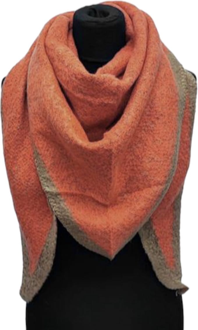 Warme Driehoekige Sjaal - 2-Zijdig - Oranje/Camel - 180 x 135 cm (AC232#)