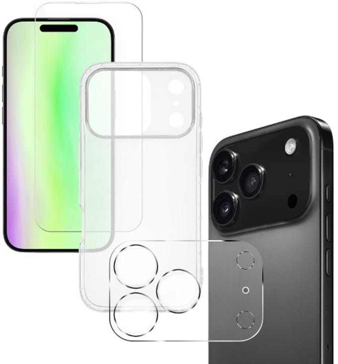 Back cover Silicone hoesje transparant met Screenprotector Glas 3x en Camera lens protector 3x Geschikt voor: iPhone 17 Pro Max