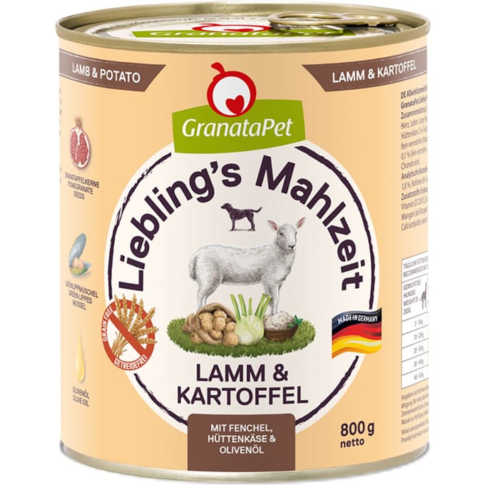 Voordeelpakket GranataPet Lievelingsmaaltijd 12 x 800 g - Lam & Aardappel met Venkel, Kwark & Olijfolie