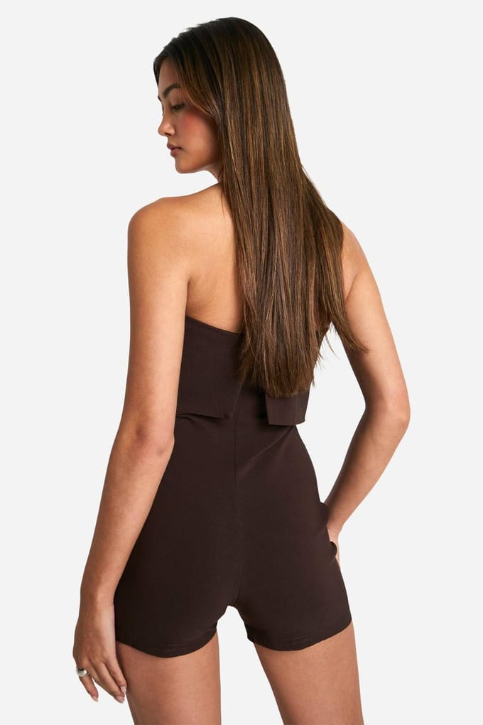 boohoo Dames Longline Foldover Bandeau Playsuit | Chocoladebruin | Maat: 42