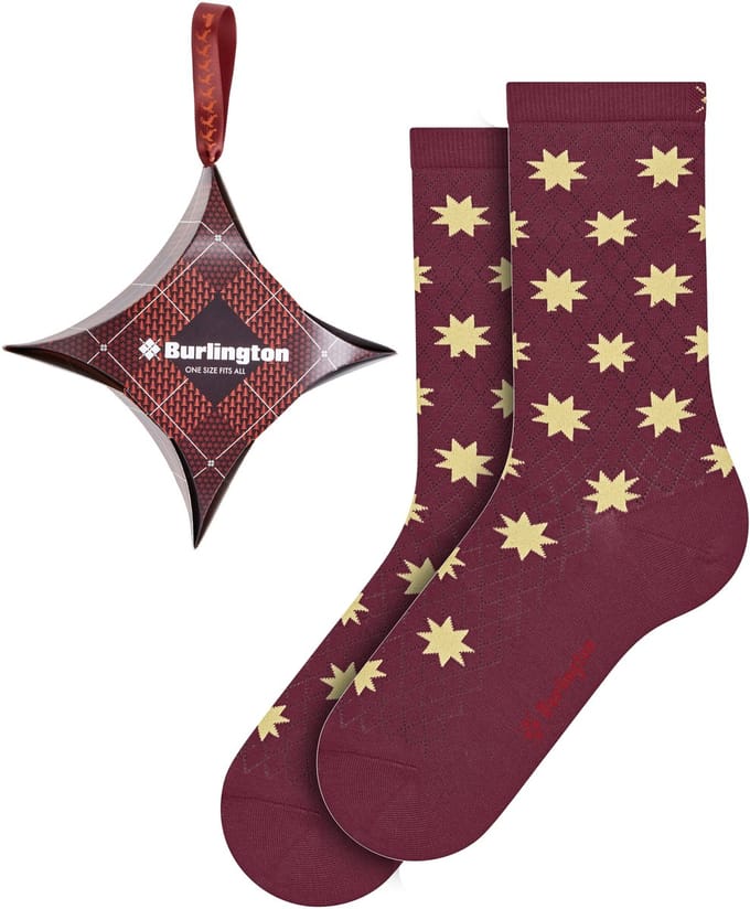 Burlington dames giftbox sokken xmas star rood