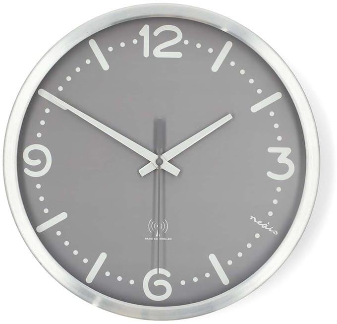 Nedis Wandklok - Diameter 30 cm - Radiogestuurde tijd - Stil uurwerk - Grijs