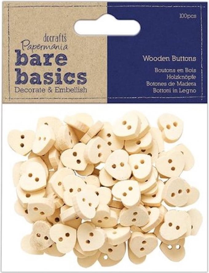 Papermania - Bare Bisics Wooden Heart Buttons (100pcs) (PMA 174538)