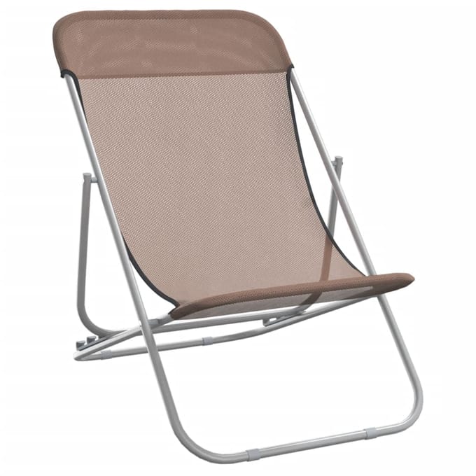 vidaXL - Strandstoelen - 2 - st - textileen - en - gepoedercoat - staal - bruin