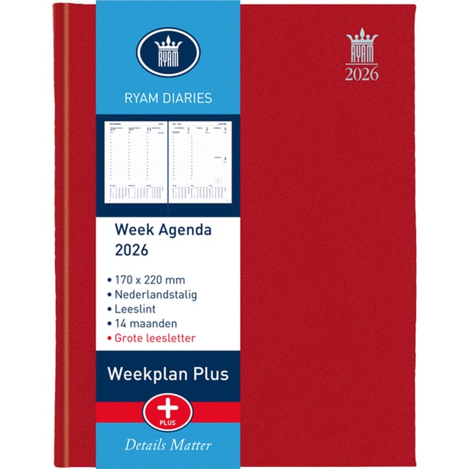 Agenda 2027 Ryam Weekplan Plus Mercury 7dagen/2pagina's rood