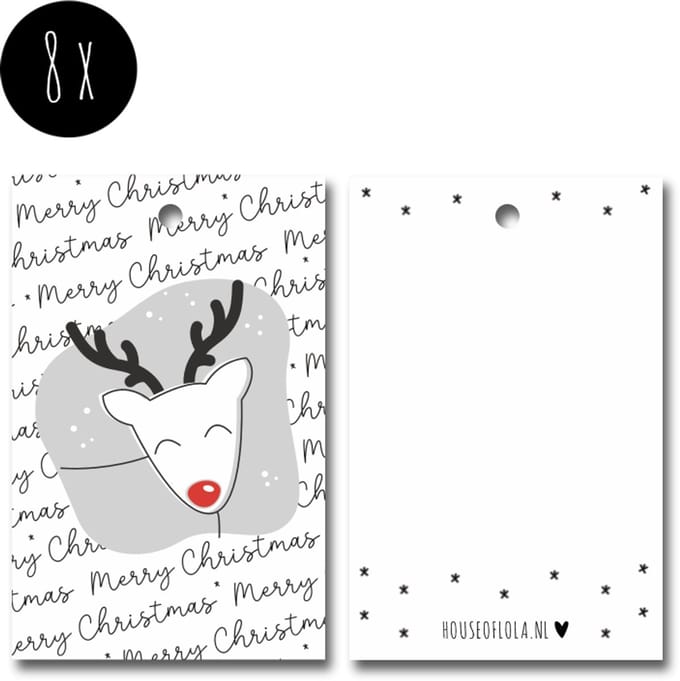8x Kerst Labels / Kaartje van karton / Cadeaulabels / Label | MERRY CHRISTMAS | Rudolph