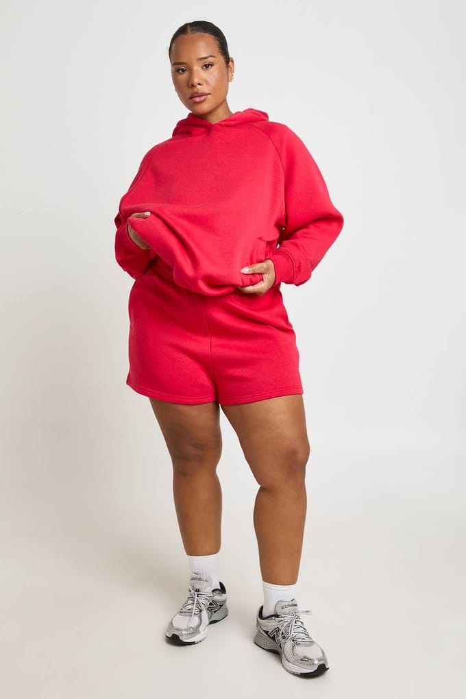 boohoo Dames Plus Shorts Met Dikke Tailleband | Rood | Maat: 54