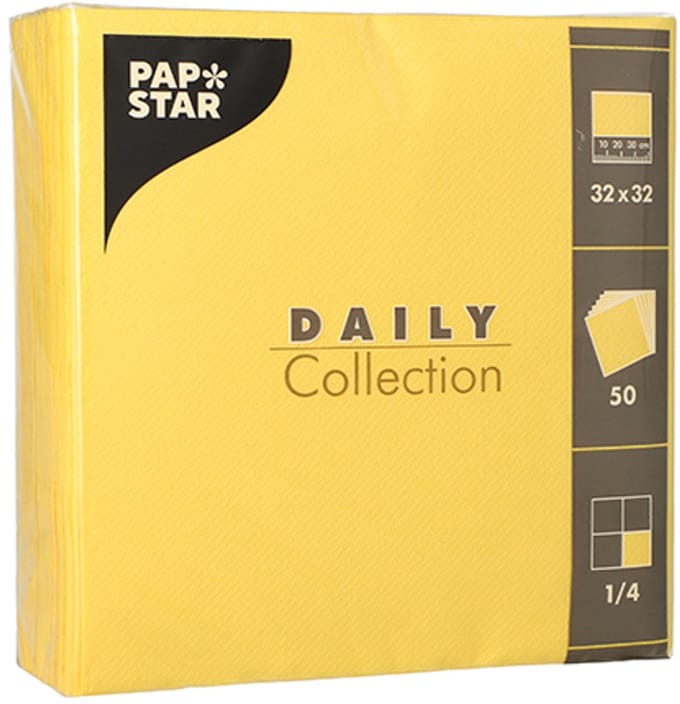 14x 50 Servetten DAILY Collection 1/4 vouw 32 cm x 32 cm geel