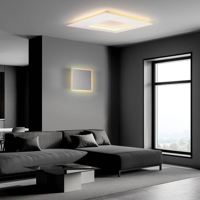 Escale LED wandlamp BLADE Q, mat zilver, 34 x 34 cm, metaal dimbaar