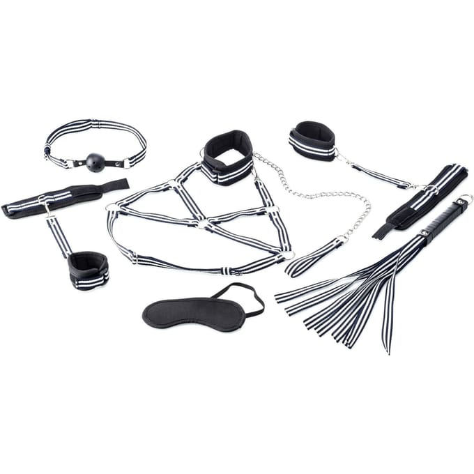 Zenn Toys - 9 delige luxe geweven bondage set - Zwart / Wit