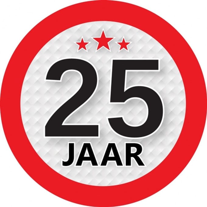 25 jaar leeftijd sticker - rond - Dia 9 cm - 25 jaar verjaardag - jubileum - leeftijd versiering