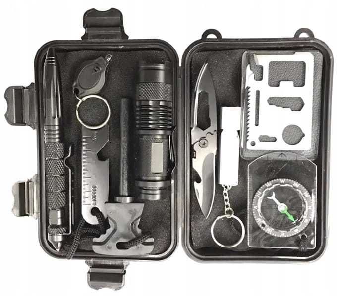 MParts Serie - Survivalset - Zwart - Kompas - Vouwmes - LED Zaklamp