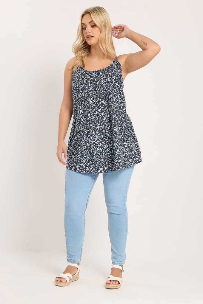 Yours Marineblauwe Top Met Bloemenprint Size 42