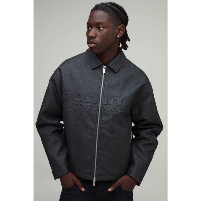 Boxy Fit Geborduurd Homme Pu Harrington Jack | Black | Size Medium