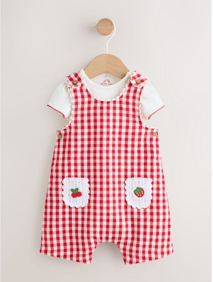 Next - Meisjes - 2-delige babyset van tuinbroek en rompertje - Rood